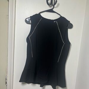H&M Black Sleeveless Peplum Top US 10 Silver Trim Detail Dressy Blouse